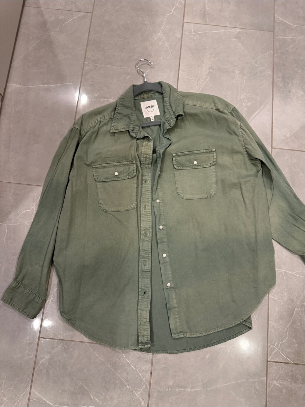 NBW! Aerie, Green Workman's Shirt featuring dual chest flap pockets. XS